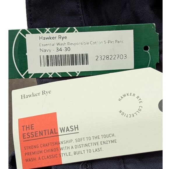 Hawker Rye Essential Wash Stretch Straight Fit Chino Navy Men's 34x30 NWT - Picture 9 of 11